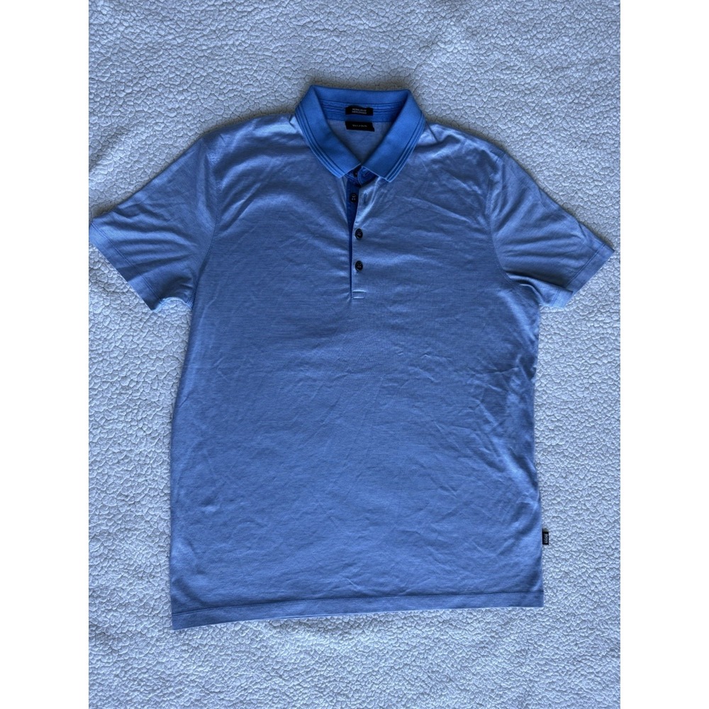 Hugo Boss Men's Polo Shirt Light Blue Mercerised Cotton Regular Fit M